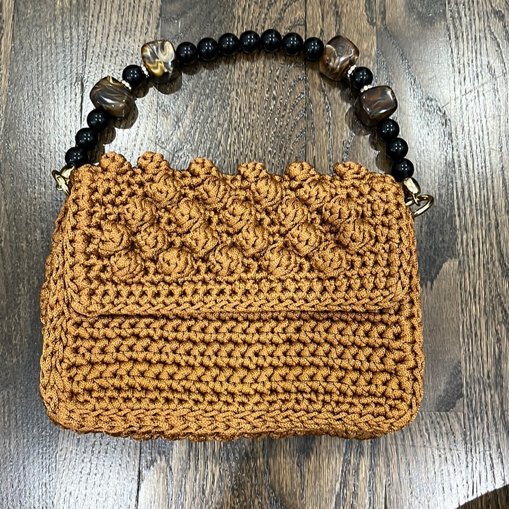 Handmade Crochet bag with Stone strap